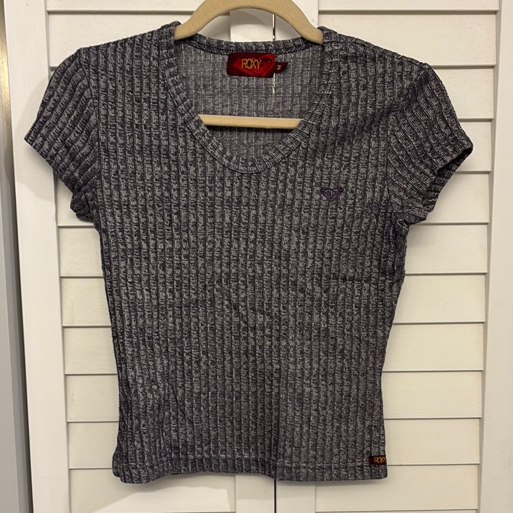 90s Roxy/Quiksikver Gray Ribbed Fitted Tee